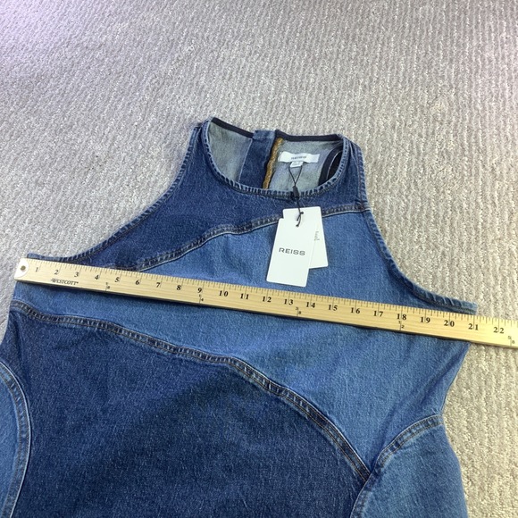 Reiss Indigo Wilder Patchwork Denim Maxi Dress US 14 Zip Back‎ A Line NWT - Picture 13 of 13